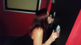 Pale skinned girl with glasses loves the glory hole