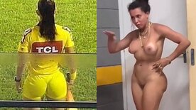 Árbitra pelada trocando de roupa no vestiários dos jogadores