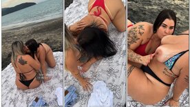 Mari Casada chupando os peitos da gordinha na praia