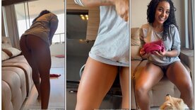 Layla Silva limpando a casa pelada exibindo a bunda pro macho
