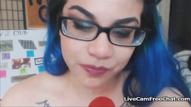 Nerd Teen With Blue Hair Has Squirt and Cum While Fingering