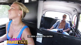 Female Fake Taxi Horny slim blonde driver in sweaty taxi backseat fuck