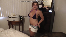 Bikini Milf Mom strips to string bikini