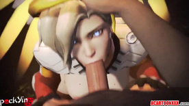 Busty 3D blonde Mercy gets fucked after blowjobs compilation