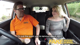 Fake Driving School British cheating blonde loula lou slurps up cusinmshot