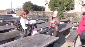 GERMAN REDHEAD TEEN IN FMM THREESOME OUTDOOR AT TINDER DATE