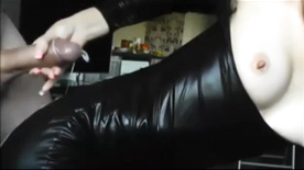 Hubby cusinmshots on sexy leather dress slutwife