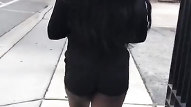 Thick Black Teen Walking In Basketball Shorts