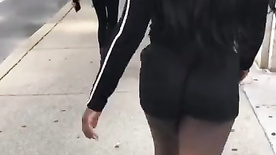 Thick Black Teen Walking In Basketball Shorts