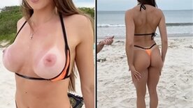 Sarah Caus a gostosa fitness pelada na praia mostrando a buceta grande