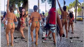 Larissa Sumpani e Rafaela Sumpani semi nuas no carnaval de rua