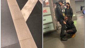 Morena mamando amigo no metrô