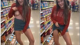 Ninfetinha gostosa enfiando a banana na buceta no supermercado