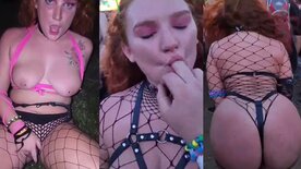 Ruiva gostosa se masturbando em publico em festa Rave