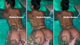 Gata Nadine Borges nua rebolando na piscina com dedo do macho no cu
