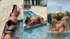 Pornô lésbico grátis Karol Rosado e amiga transa gostosa na piscina