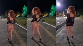 Flagra amador Angel Vinitska na praça com vestidinho levantando e micro calcinha