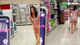 No mercado com um vibrador na buceta a Martina Smith goza em publico