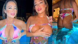 Na piscina a cadela Jenni Neidhart uma gordinha deliciosa mostra e brinca com seus mamilos rosados