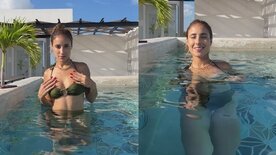 Dribrazil porno amador mostrando os peitos naturais e durinhos na piscina