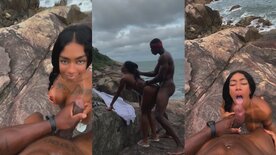 Pocahontas Carioca levando gozada facial na praia fazendo sexo em publico