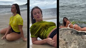 Paolla Oliveira vídeo pornô se exibindo na praia cheia de tesão